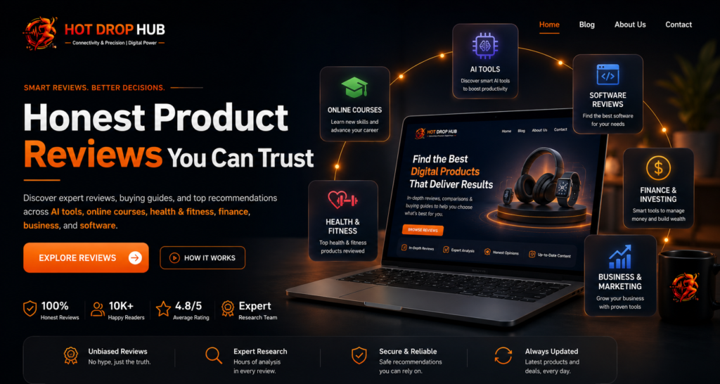 Hot Drop Hub Homepage Banner - AI Tools, Software Reviews, Online Courses, Finance, Business and Health & Fitness