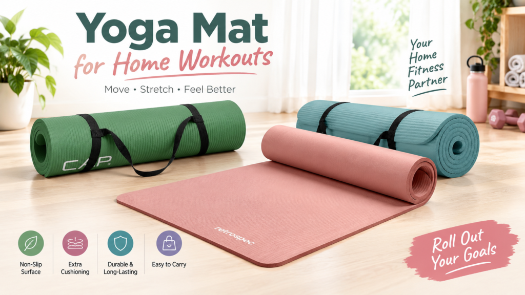 Yoga mat for home workouts, stretching, and fitness exercises